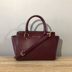 Michael Kors Selma Medium Saffiano Leather Merlot/Wine Satchel Crosbody Handbag